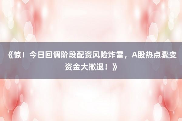 《惊！今日回调阶段配资风险炸雷，A股热点骤变资金大撤退！》
